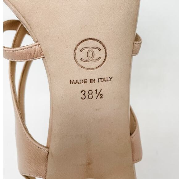 Chanel Neutral Strappy Pearl Detail CC Logo High Heel Sandals size 38.5 US7.5 - Picture 13 of 16